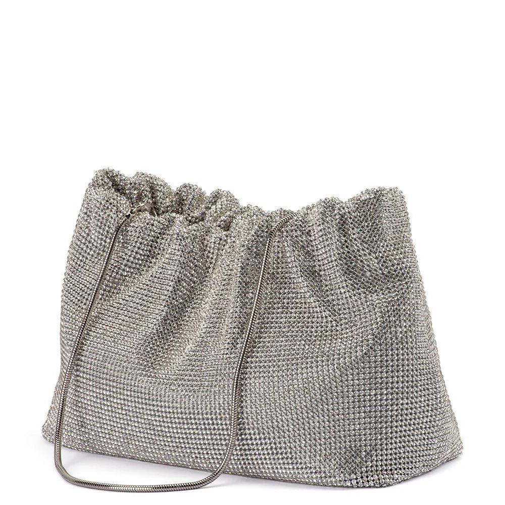 Olga Berg The Jessie Crystal Mesh Pouch | Silver