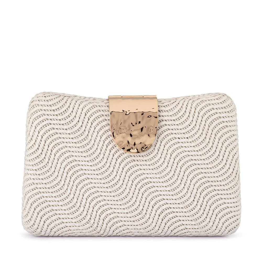 Olga Berg The Lindy Woven Clutch | White