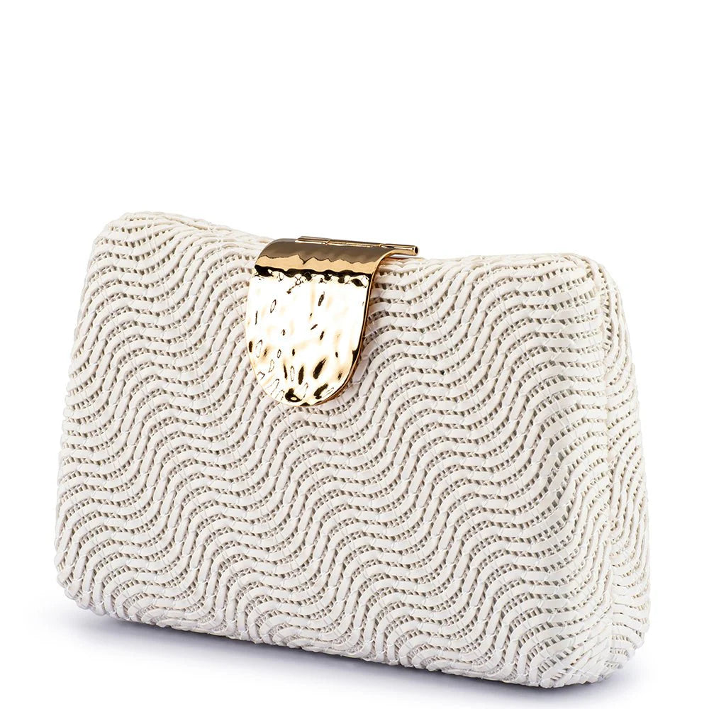 Olga Berg The Lindy Woven Clutch | White