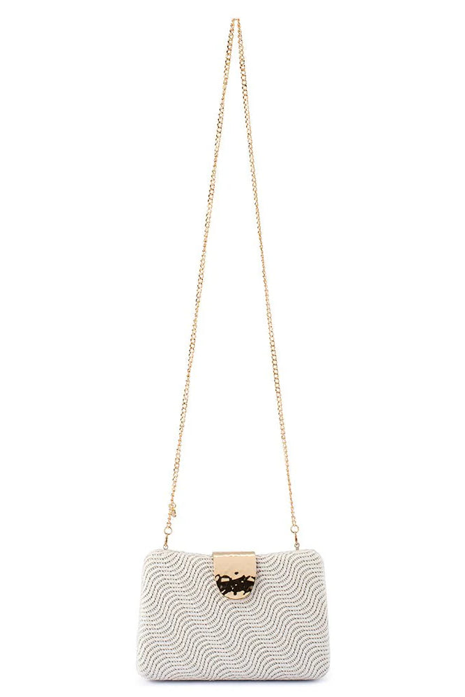 Olga Berg The Lindy Woven Clutch | White