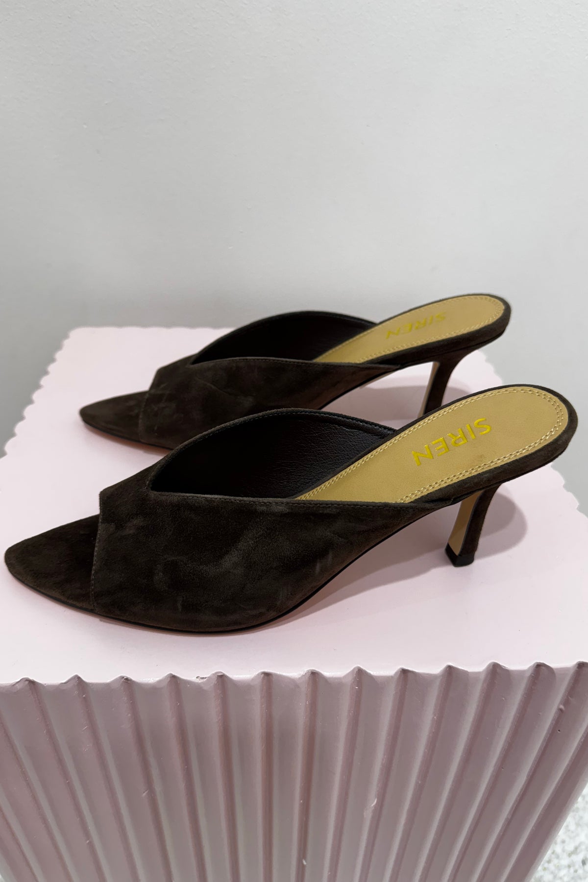 Siren Mabel Point Toe Mules | Chocolate Brown Suede