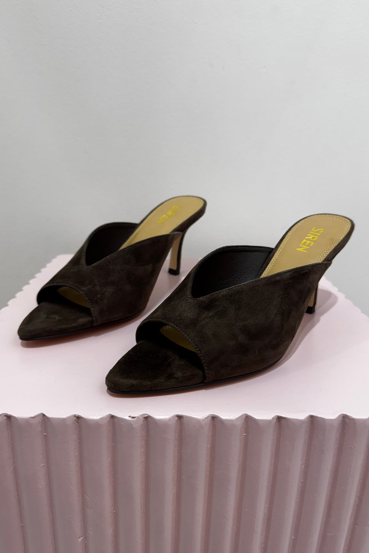 Siren Mabel Point Toe Mules | Chocolate Brown Suede