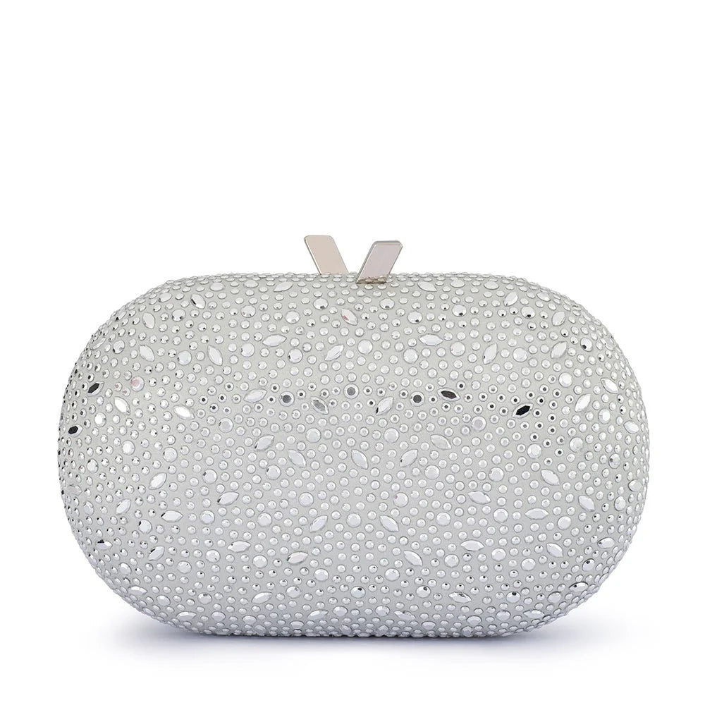 Olga Berg The Faye Oval Clutch | Silver