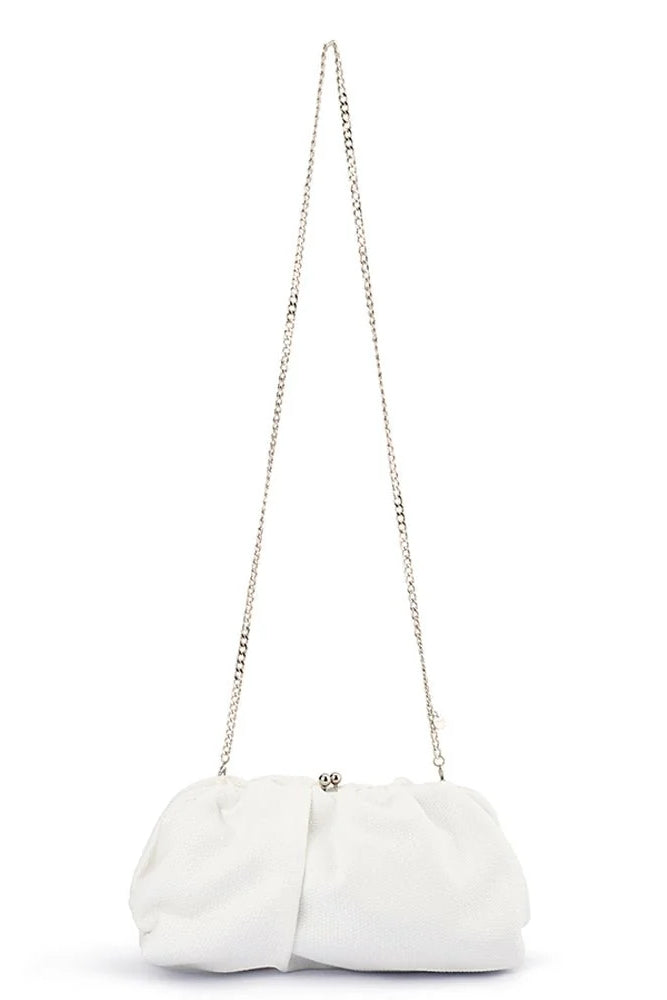 Olga Berg The Queenie Gathered Woven Clutch Bag | White