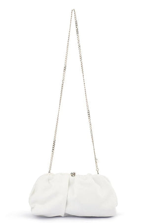 Olga Berg The Queenie Gathered Woven Clutch Bag | White