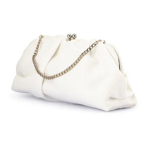 Olga Berg The Queenie Gathered Woven Clutch Bag | White