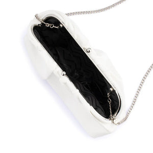 Olga Berg The Queenie Gathered Woven Clutch Bag | White