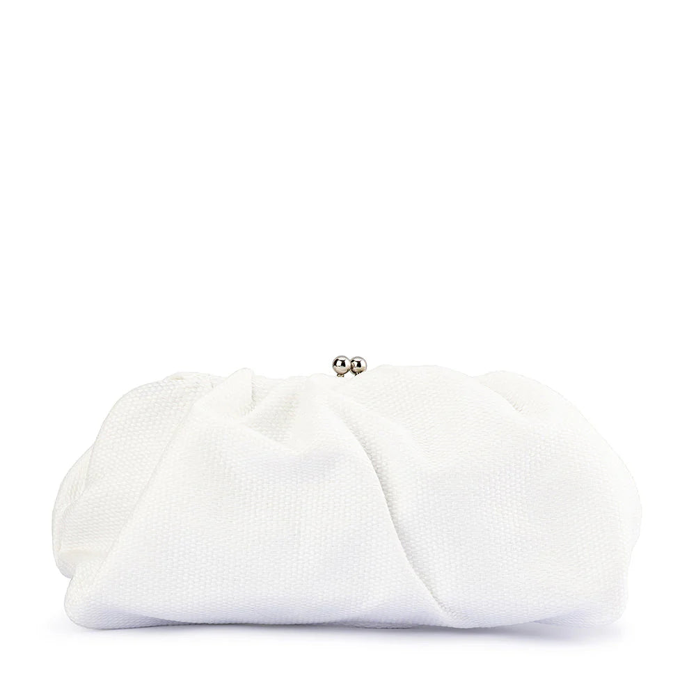 Olga Berg The Queenie Gathered Woven Clutch Bag | White