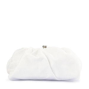 Olga Berg The Queenie Gathered Woven Clutch Bag | White