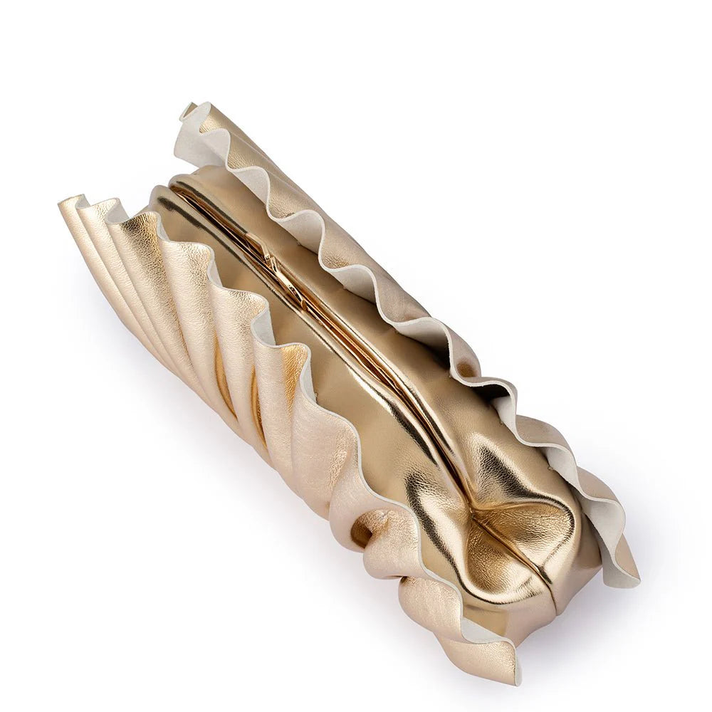 Olga Berg The Hollie Pleated Clutch Bag | Gold