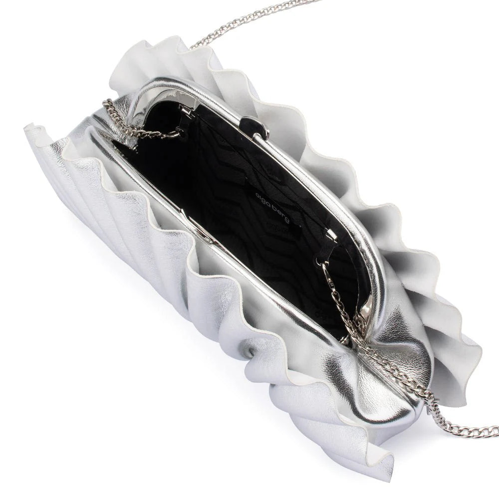Olga Berg The Hollie Pleated Clutch Bag | Silver