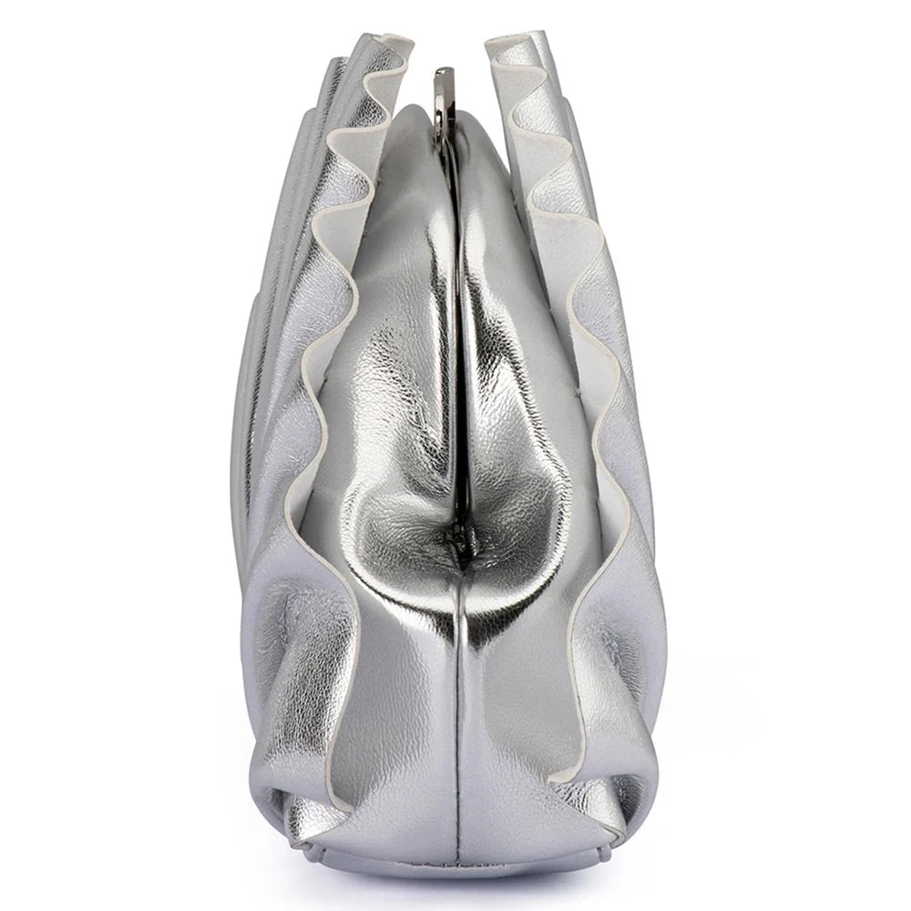Olga Berg The Hollie Pleated Clutch Bag | Silver