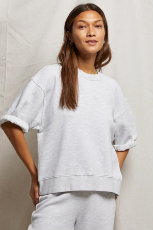 Perfect White Tee Rebecca French Terry 3/4 Puff Sleeve Sweat | Heather Grey