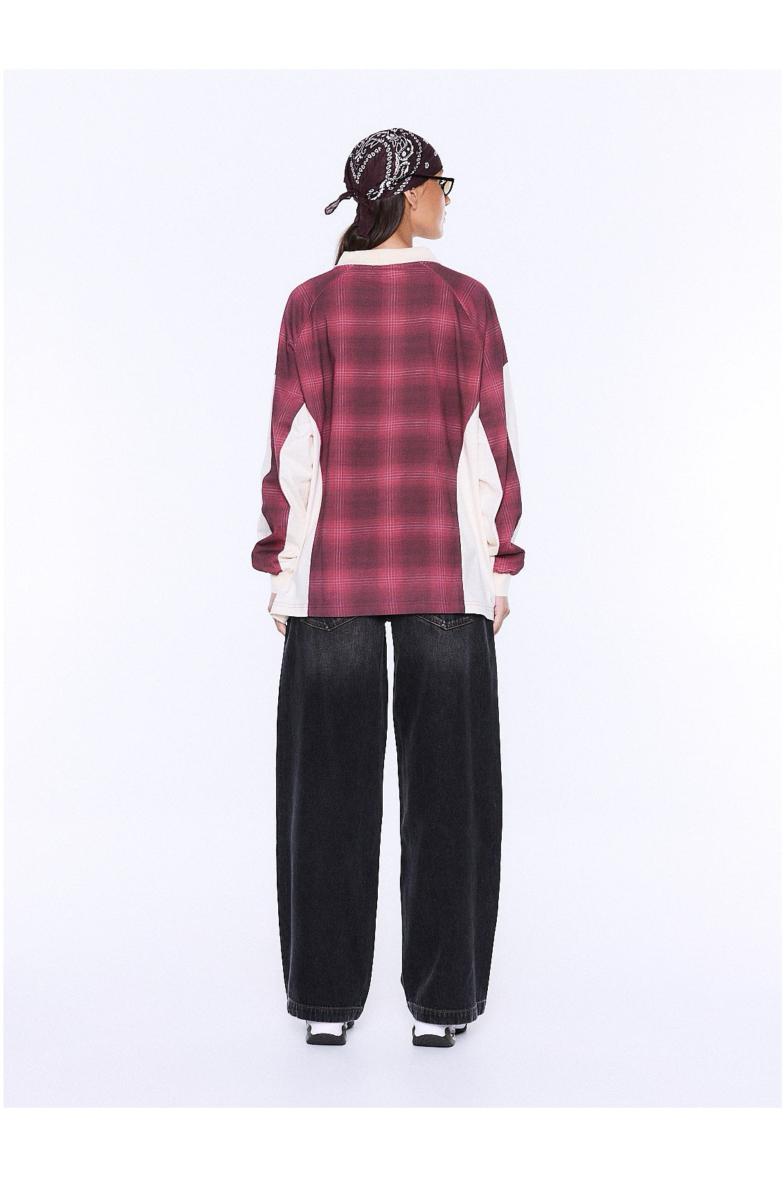 Ena Pelly Josie Long Sleeve Polo | Burgandy Check
