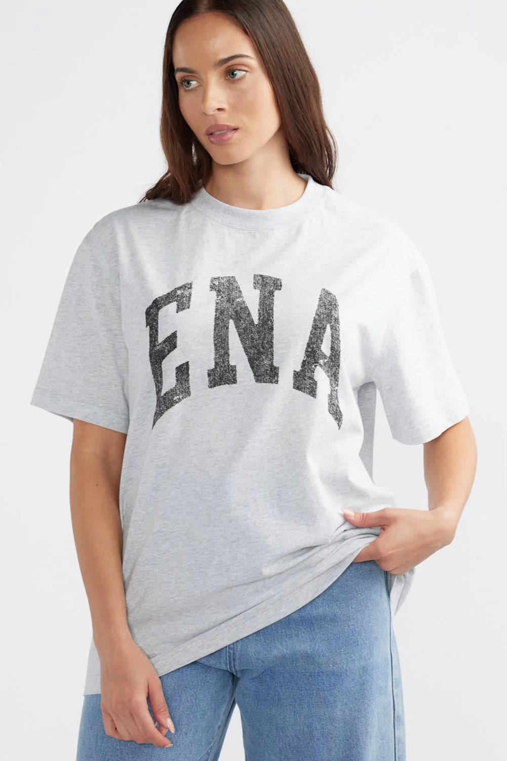 Ena Pelly Jessie Collegiate Oversized Tee | Mid Grey Marle
