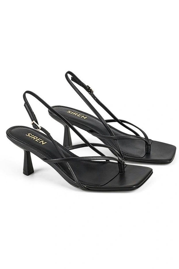 Siren Santorini Strappy Thong Heel | Black Leather