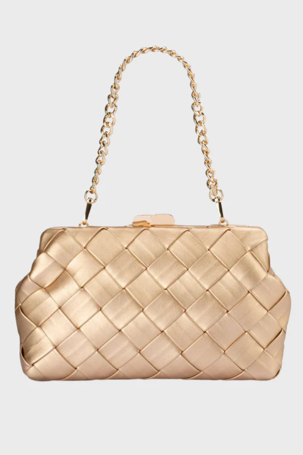 Olga Berg The Quinn Woven Clutch | Gold