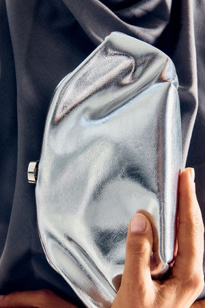 Olga Berg The Tally Metallic Clutch Bag | Silver