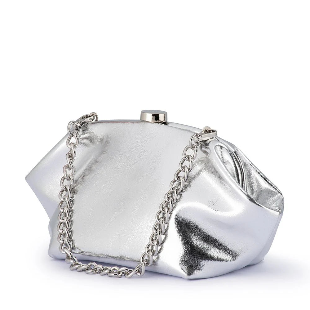 Olga Berg The Tally Metallic Clutch Bag | Silver