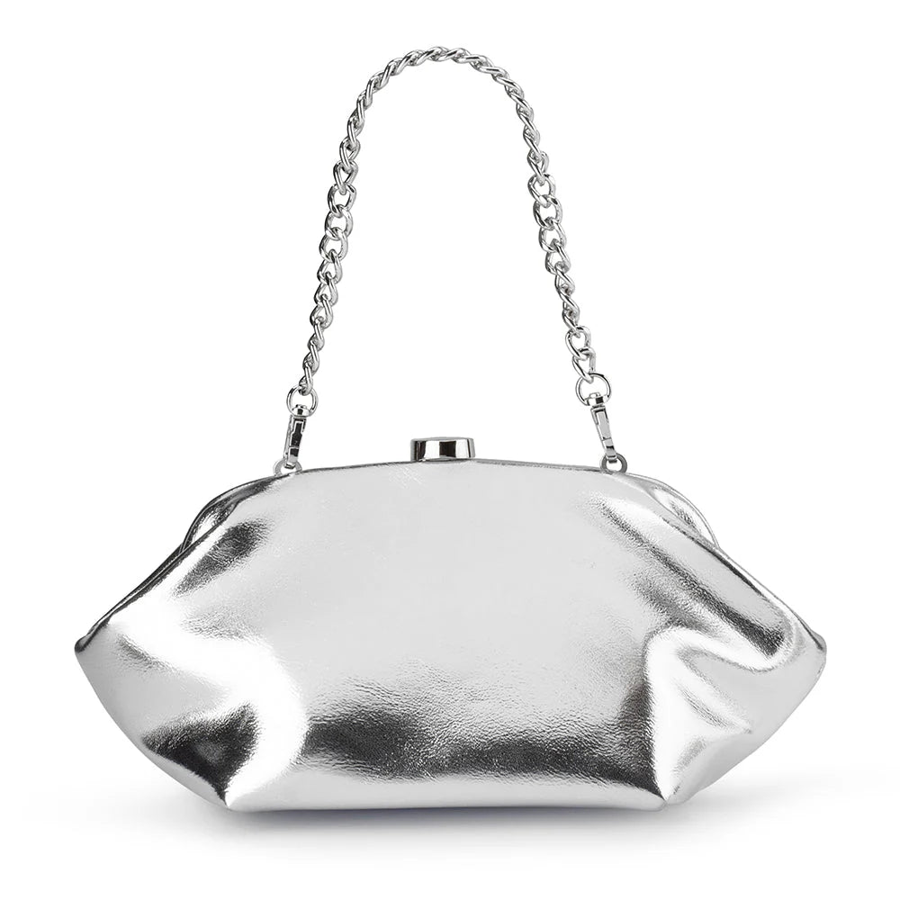 Olga Berg The Tally Metallic Clutch Bag | Silver