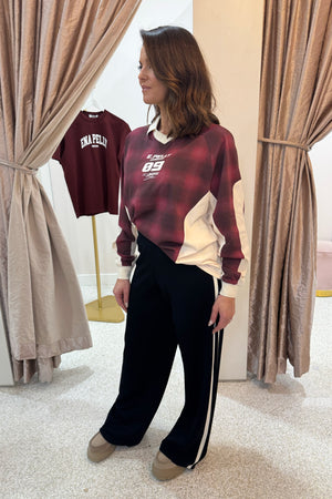 Ena Pelly Josie Long Sleeve Polo | Burgandy Check