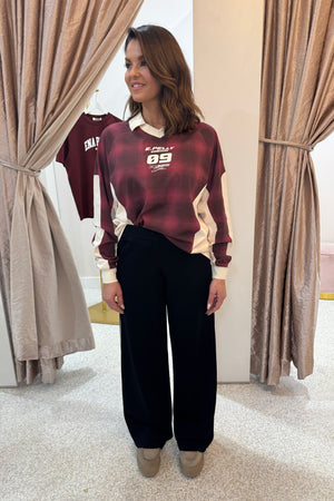 Ena Pelly Josie Long Sleeve Polo | Burgandy Check