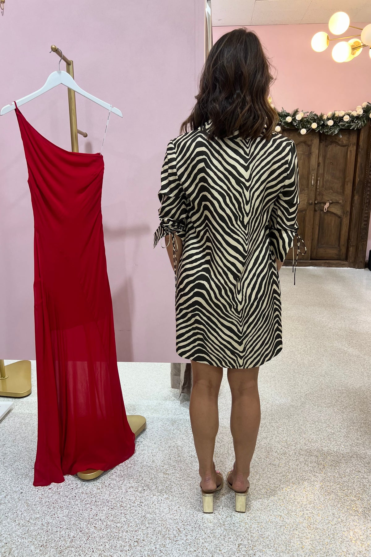 Shona Joy Sana Silk Shirt Tie Mini Dress | Bone / Chocolate