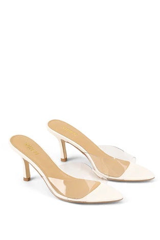 Siren Margot Point Toe Mules | Chalk White Leather & Vinylite