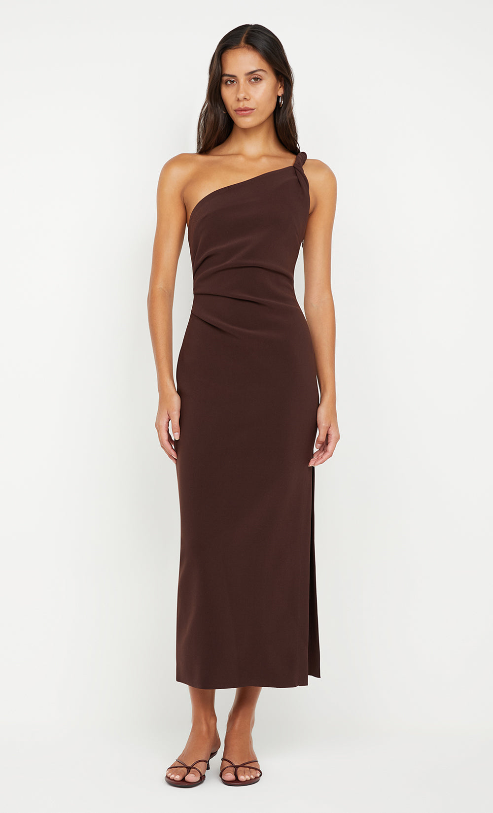 Bec + Bridge Ariven Asym Midi Dress | Dark Chocolate