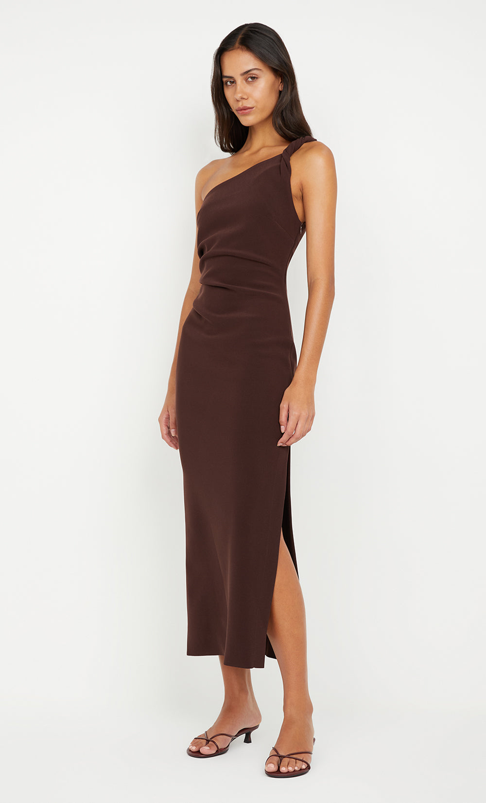 Bec + Bridge Ariven Asym Midi Dress | Dark Chocolate