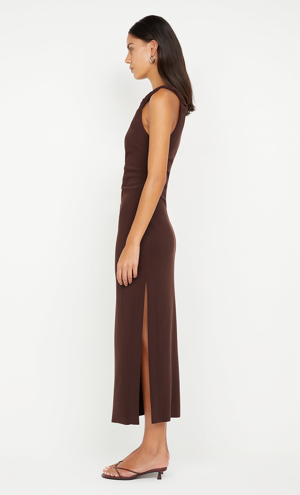 Bec + Bridge Ariven Asym Midi Dress | Dark Chocolate