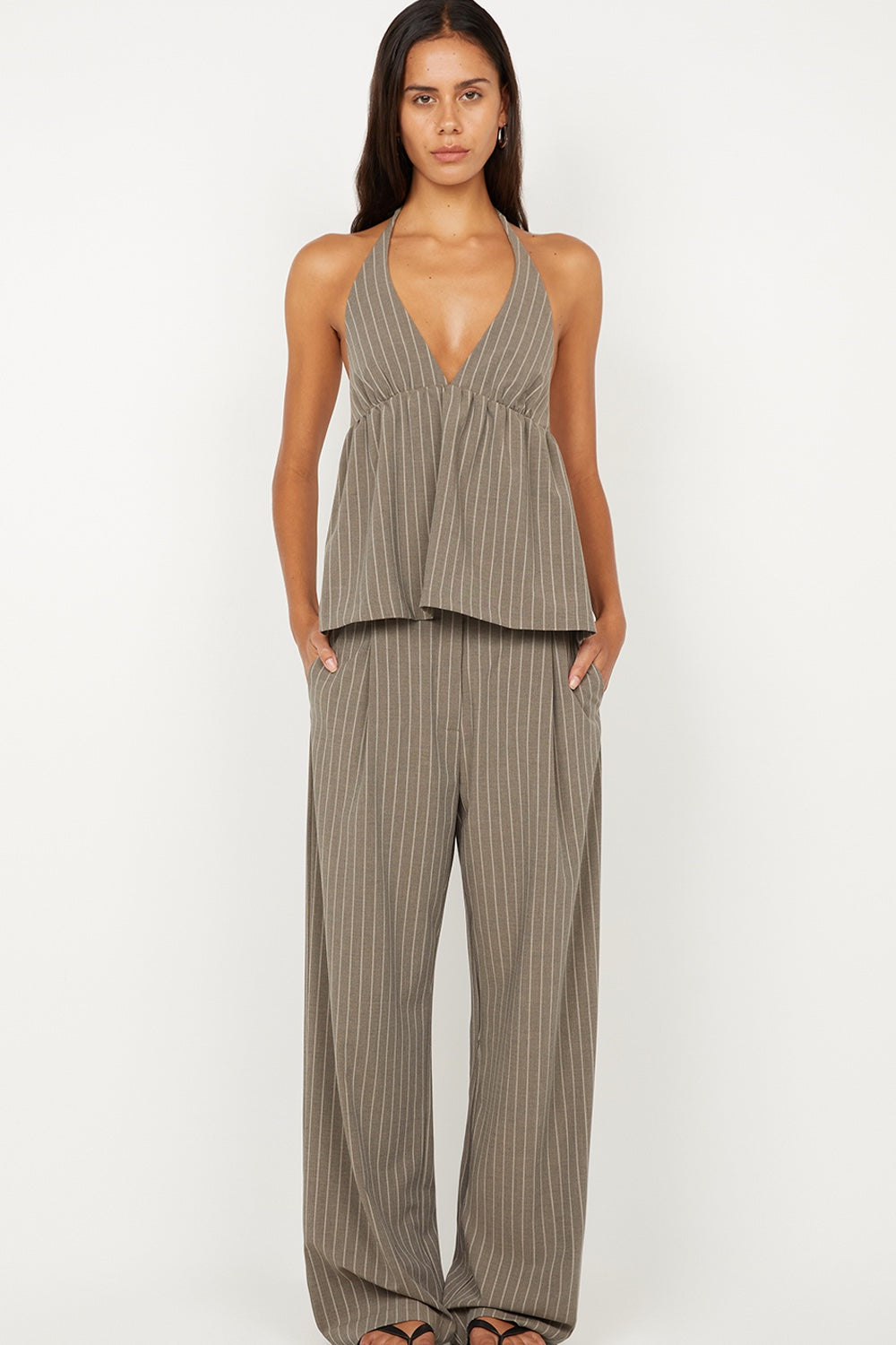 Bec + Bridge Jonni Halter Top | Charcoal Stripe