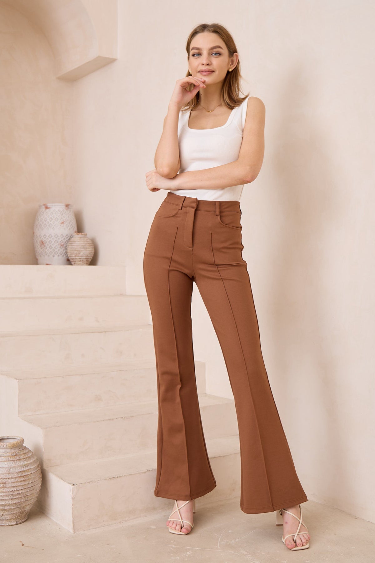 Chosen By Fifi & Annie The Basic Stretch Jersey Flared Pant | Tan