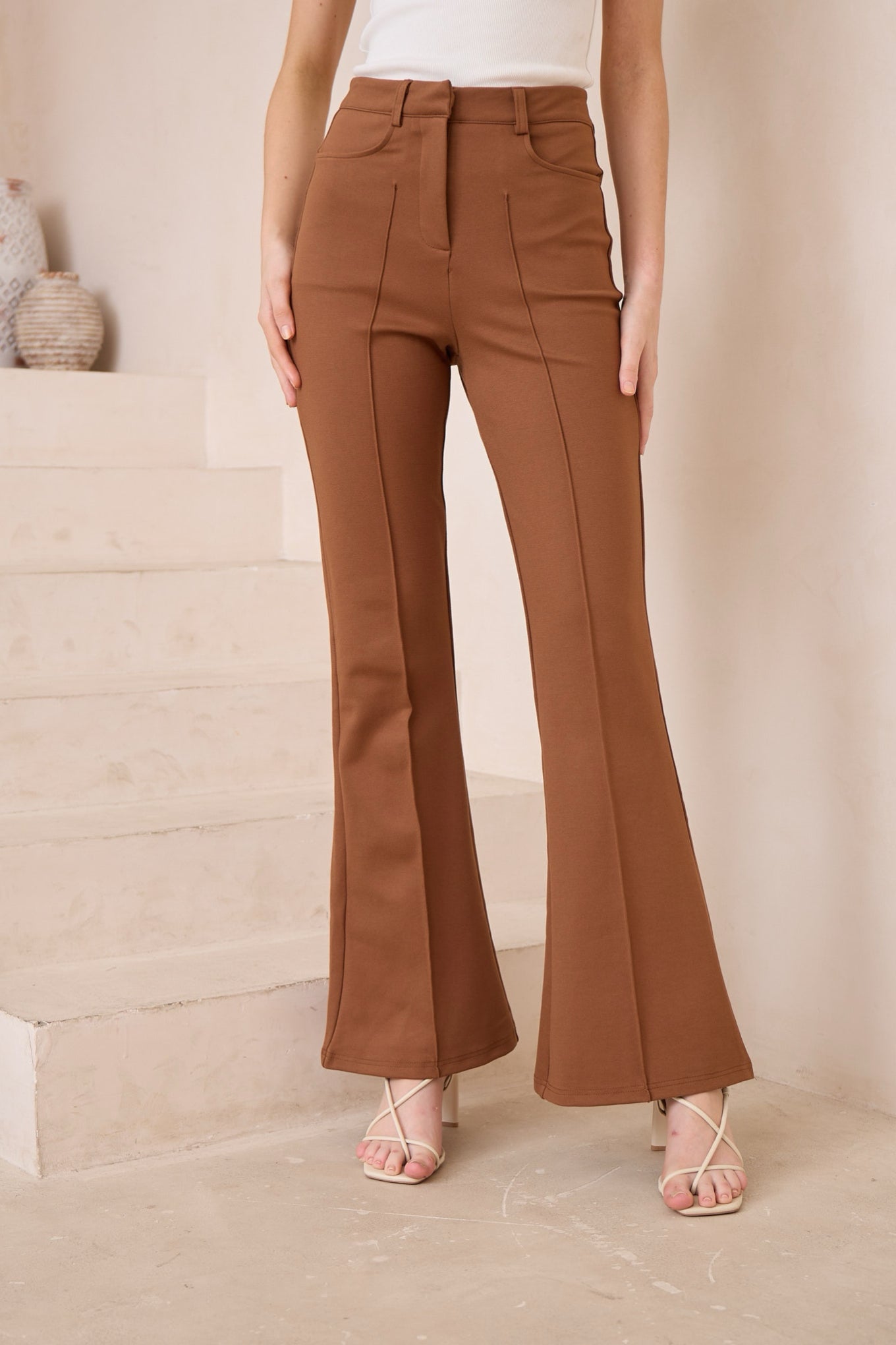 Chosen By Fifi & Annie The Basic Stretch Jersey Flared Pant | Tan