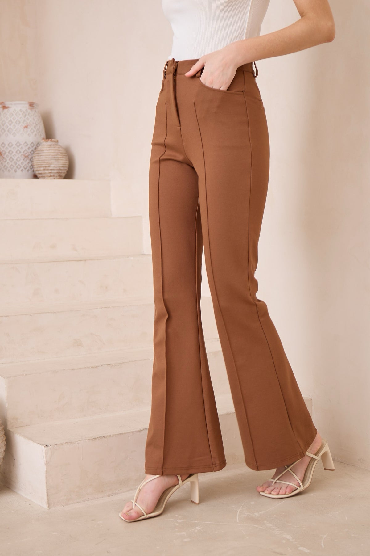 Chosen By Fifi & Annie The Basic Stretch Jersey Flared Pant | Tan