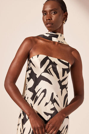 Shona Joy Micah Silk Strapless Bias Maxi Dress | Black / Multi