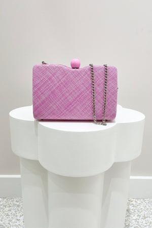 Olga Berg Cece Straw Weave Box Bag | Pink