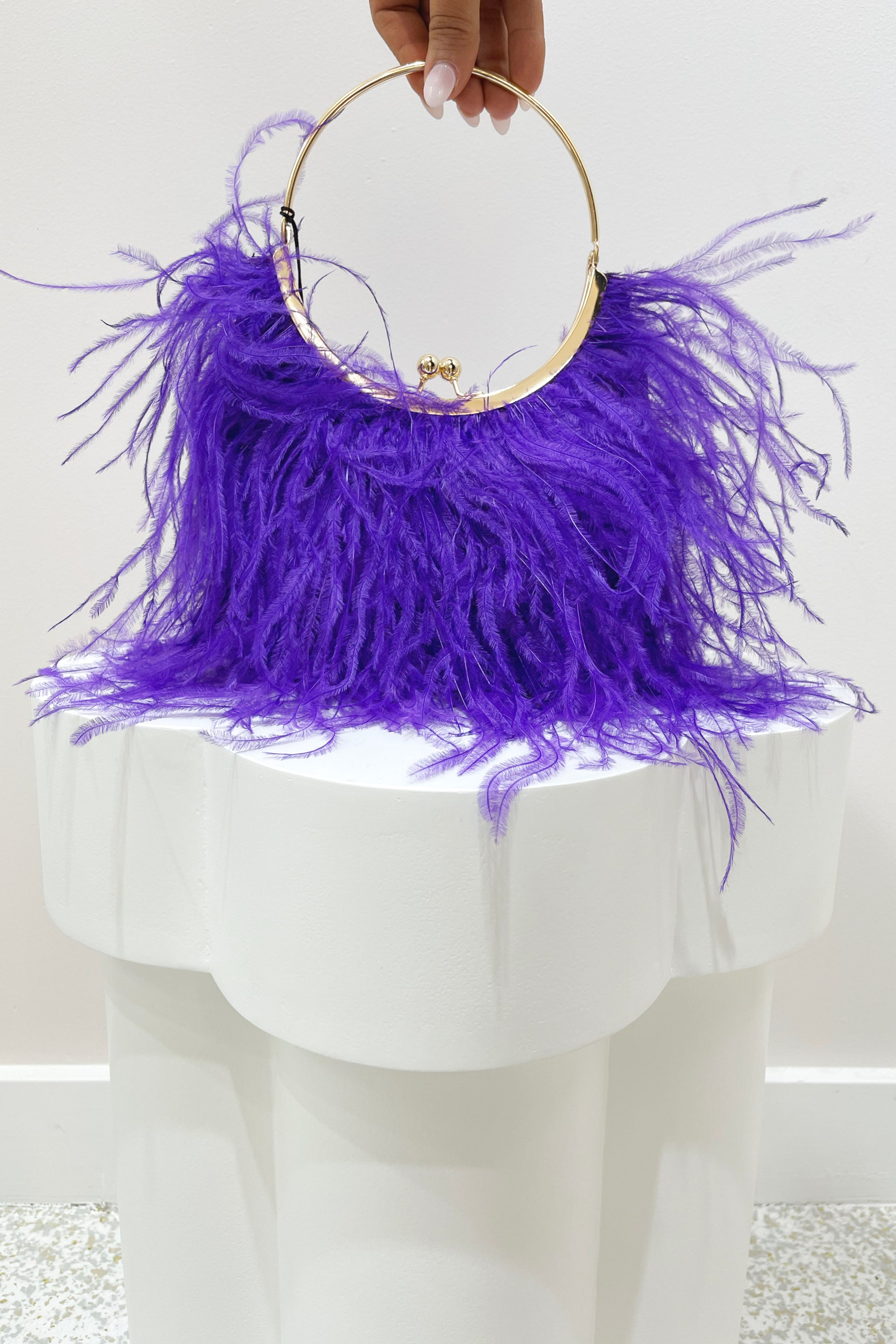 Olga Berg Penny Feathered Frame Bag | Purple