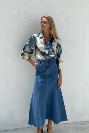 Chosen By Fifi & Annie The Fluted Denim Maxi Skirt | 80's Blue