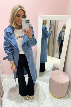Chosen By Fifi & Annie The Daddy Denim Trench Coat | Mid Blue