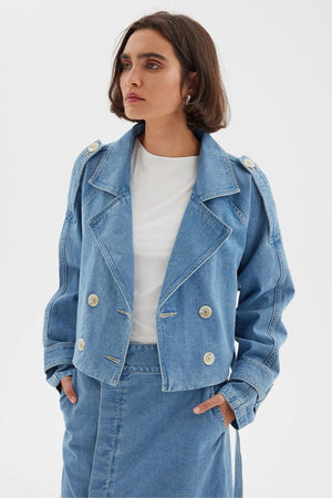 Sovere Theory Crop Denim Trench | Blue
