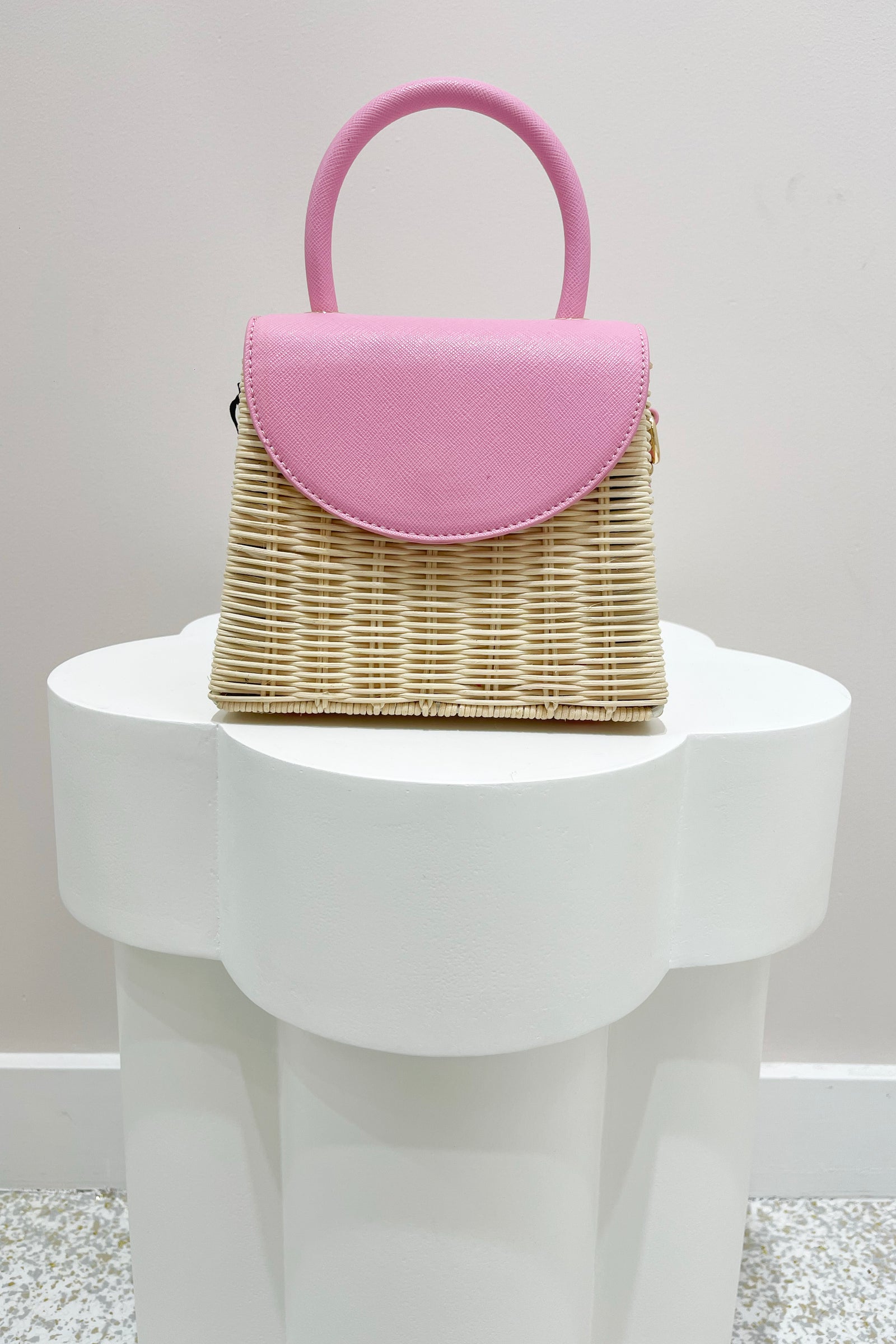 Olga Berg Donna Straw Top Handle Bag | Pink