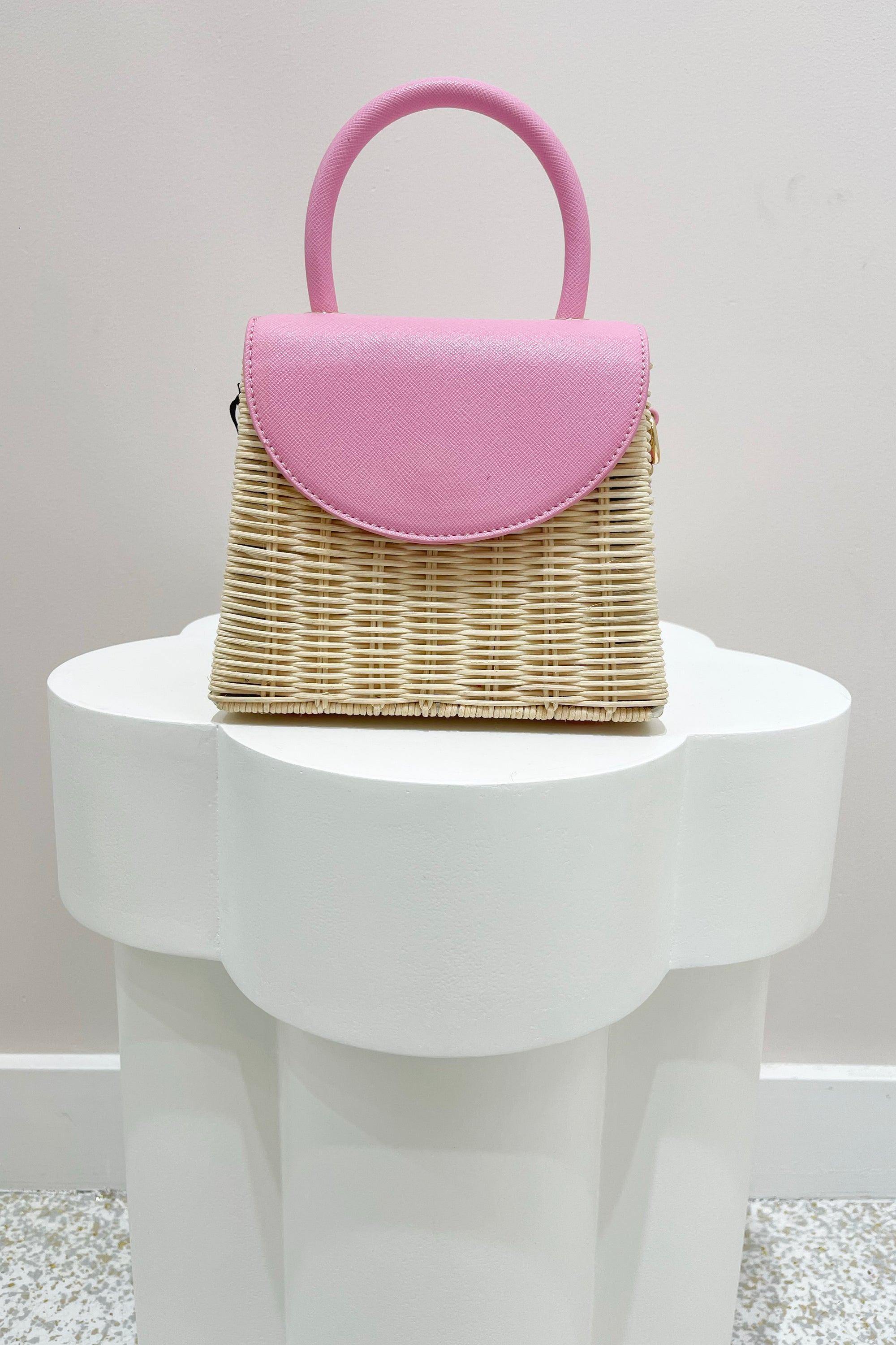 Olga Berg Donna Straw Top Handle Bag | Pink