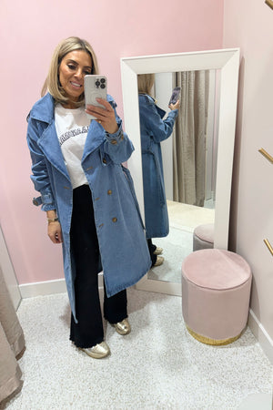 Chosen By Fifi & Annie The Daddy Denim Trench Coat | Mid Blue