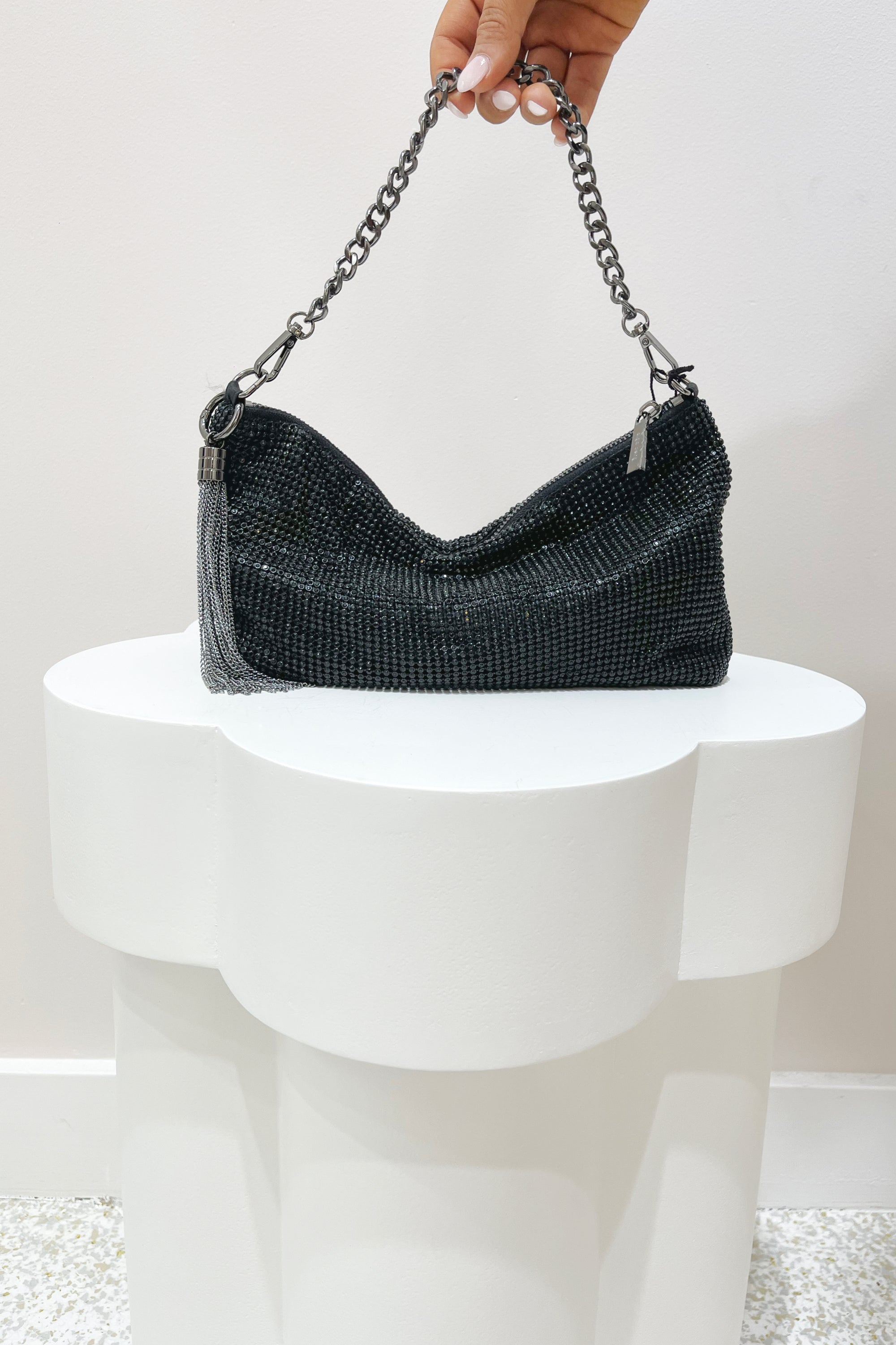 Olga Berg Jace Crystal Shoulder Bag | Black