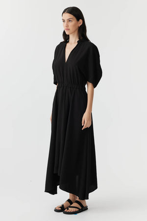 Bassike Viscose Linen High Neck Dress | Black