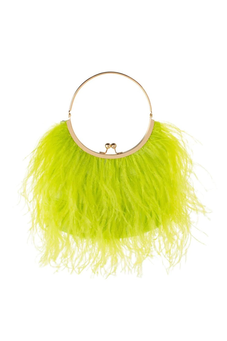 Olga Berg Penny Feathered Frame Bag | Chartreuse