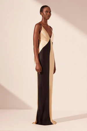 Shona Joy Sofia Contrast Strap Maxi Dress | Black / Multi