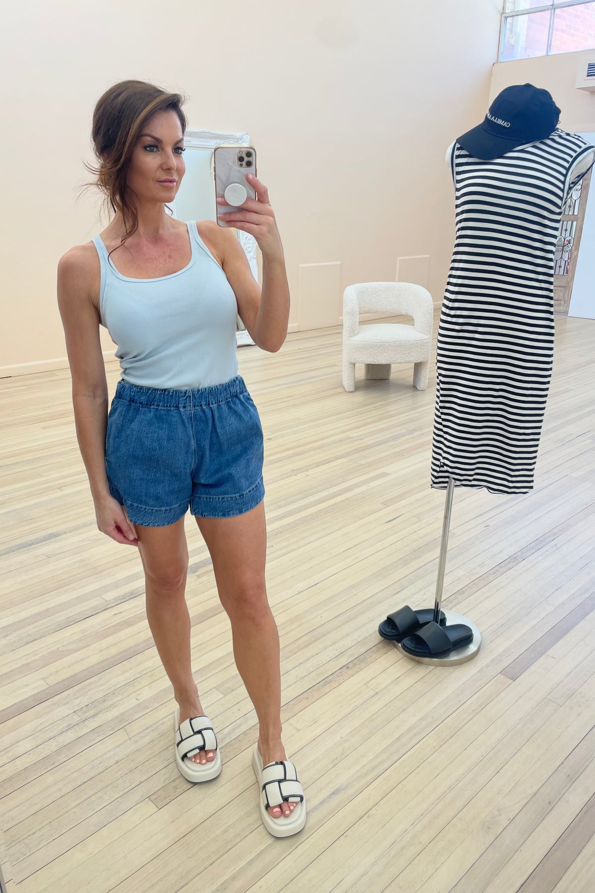 Bassike Slim Scoop Rib Tank | Soft Blue