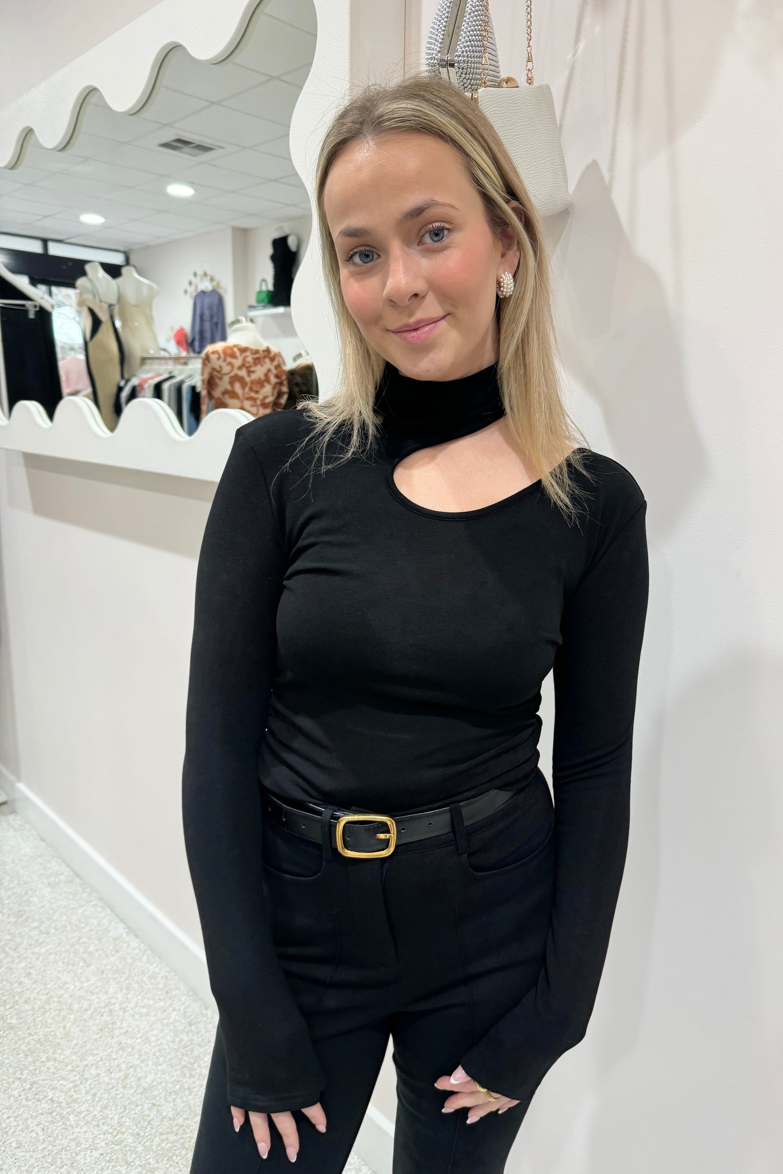 Chosen By Fifi & Annie Nola Shoulder Cut Out Long Sleeve Top | Black